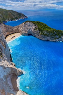 Zakynthos Island, Gr Navagio (batık) plaj havadan görünümü