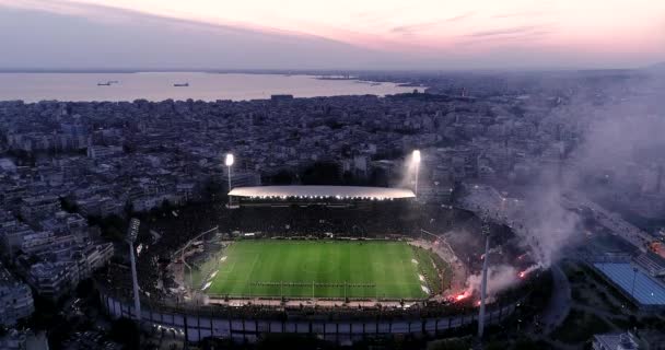 Thessaloniki Grekland April 2019 Flygfotografering Toumba Stadium Full Fans Paok — Stockvideo