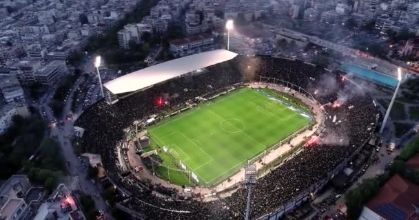 Thessaloniki Grekland April 2019 Flygfotografering Toumba Stadium Full Fans Paok — Stockvideo