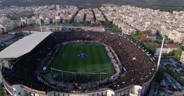 Thessaloniki Grecia Abril 2019 Sesión Aérea Del Estadio Toumba Llena — Vídeo de stock