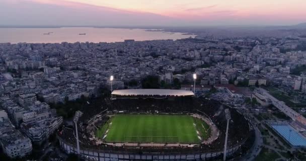 Thessaloniki Grekland April 2019 Flygfotografering Toumba Stadium Full Fans Paok — Stockvideo