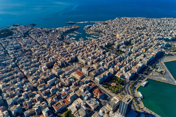 Aerial Drone panoramabild över Pireus och småbåtshamnen i Zea (pasal — Stockfoto
