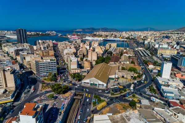 Aerial drone panoramic photo of Piraeus and the famous port in d — Stock Photo, Image