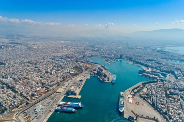 Pire ve d ünlü liman havadan drone panoramik fotoğraf