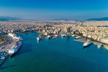 Pire ve d ünlü liman havadan drone panoramik fotoğraf