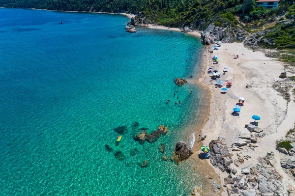 Chalkidiki Fava Plajı görünümü, Yunanistan. Hava Fotoğrafçılığı. — Stok fotoğraf