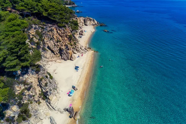 Top view of Fava Beach at Chalkidiki, Greece. Aerial Photography — Stock Photo, Image