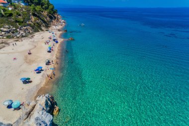 Chalkidiki Fava Plajı görünümü, Yunanistan. Hava Fotoğrafçılığı.
