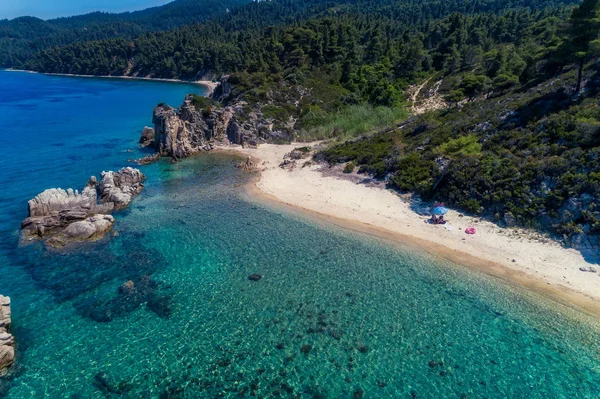 Veduta della spiaggia di Fava a Chalkidiki, Grecia. Fotografia aerea . — Foto Stock