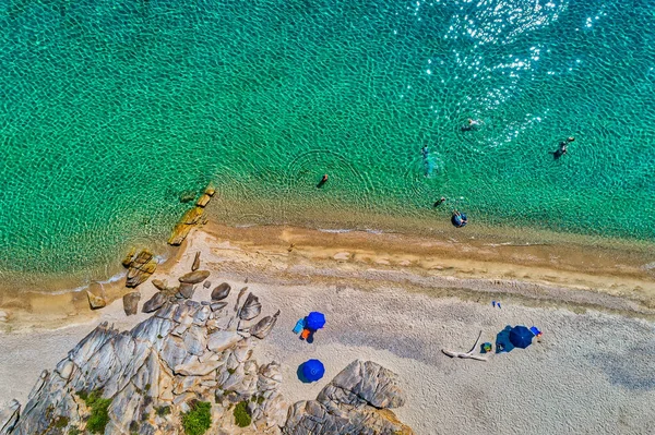 Pohled na pláž Fava na Chalkidiki v Řecku. Letecká fotografie — Stock fotografie