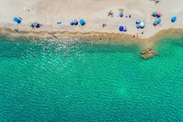 Chalkidiki, Yunanistan'daki Fava Plajı'nın en iyi manzarası. Hava Fotoğrafçılığı
