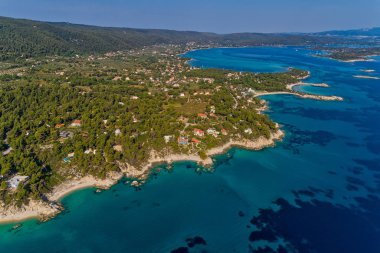 Chalkidiki Fava Plajı görünümü, Yunanistan. Hava Fotoğrafçılığı.