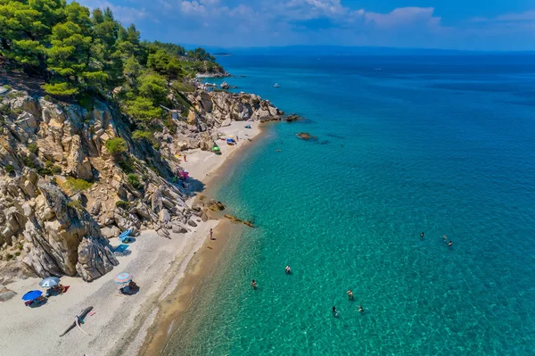 Utsikt över stranden Fava i Chalkidiki, Grekland. Flygfotografering. — Stockfoto