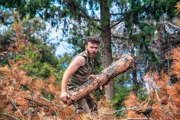Lumberjack work wirh chainsaw in the forest — Stock Photo, Image
