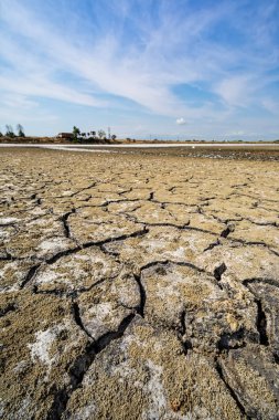Perspektif içinde kırık kil doğal doku ile kuru göl yatağı