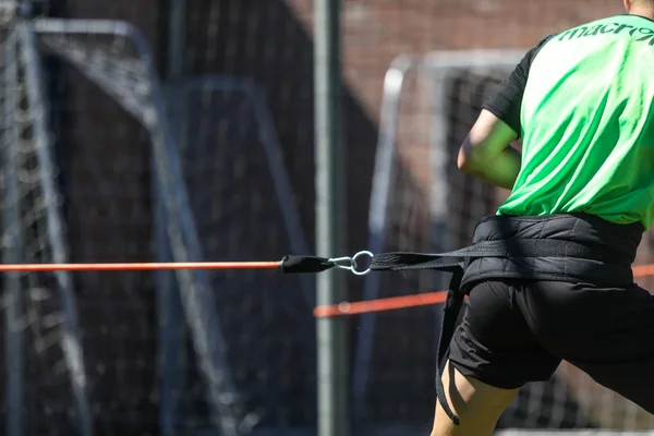 Close up of PAOK players and football training equipment during — ストック写真