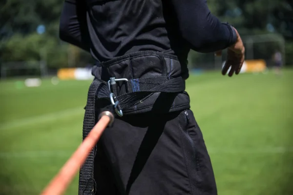 Close up of PAOK players and football training equipment during — ストック写真