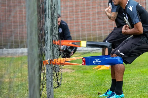 Close up of PAOK players and football training equipment during — ストック写真