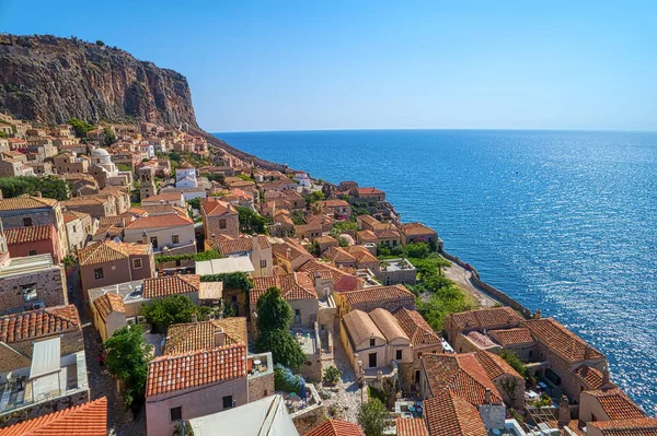 Letecký pohled na staré město Monemvasia v Lakonii Peloponn — Stock fotografie