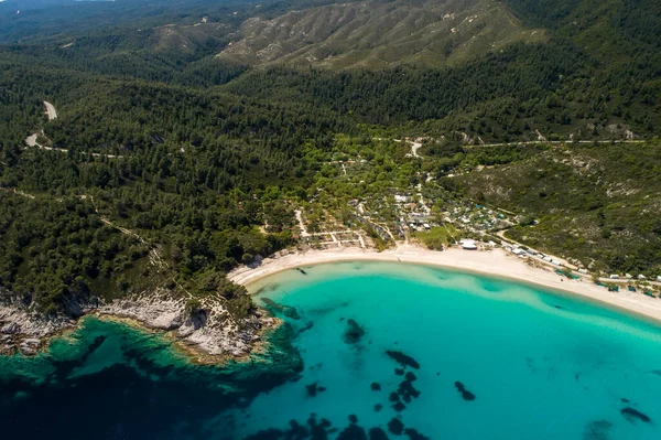 Flygfoto Över Armenistis Strand Sithonia Halvön Chalkidiki Grekland — Stockfoto