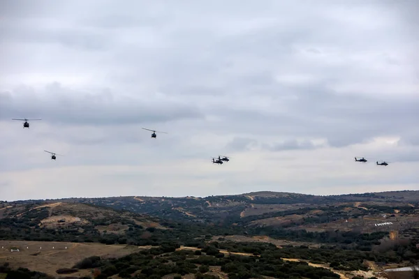 Kilkis Grécia Fevereiro 2020 Drone Aéreo Disparado Por Agricultor Semeadura — Fotografia de Stock