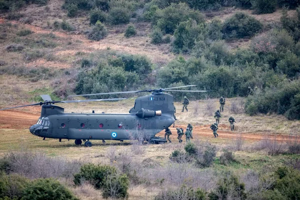 Askos Grécia Fevereiro 2020 Chinook Participa Exercício Militar Internacional Com — Fotografia de Stock