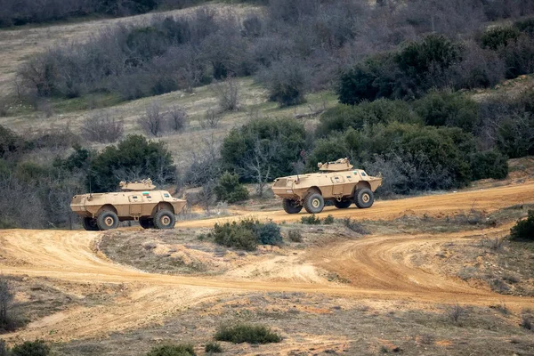 Askos Grécia Fevereiro 2020 Veículos Transporte Pessoal Militar Participam Exercício — Fotografia de Stock