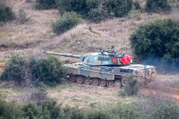 Askos Grécia Fevereiro 2020 Tanque Militar Leopard Hel Participa Exercício — Fotografia de Stock