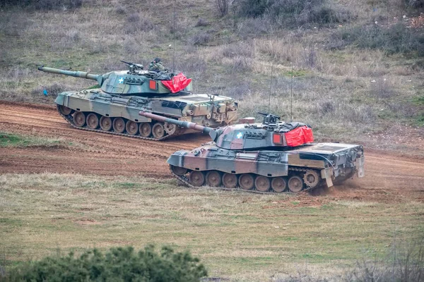 希腊阿斯科斯 2020年2月14日 陆军坦克豹2号 Leopard Hel 参加了在希腊 美国陆军和其他6个国家之间举行的真正火力演习 金羊毛 — 图库照片