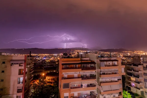 Lightning Storm City Thessaloniki Greece — Stock Photo, Image