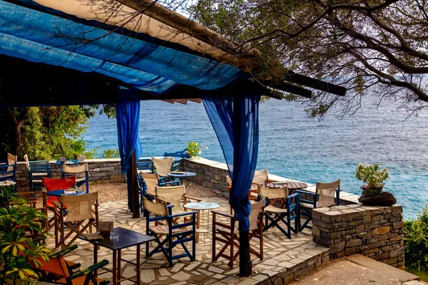 Caffè Greco Tradizionale Pelion Bar Vicino Mare Tavolo Sedia — Foto Stock