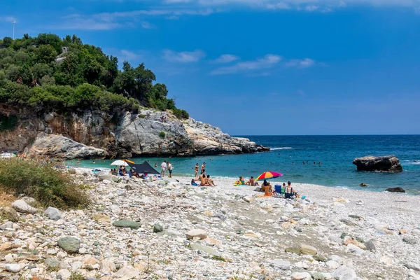 Пилион Греция Августа 2020 Года Picturesque Damouchari Beach Pelion Greece — стоковое фото