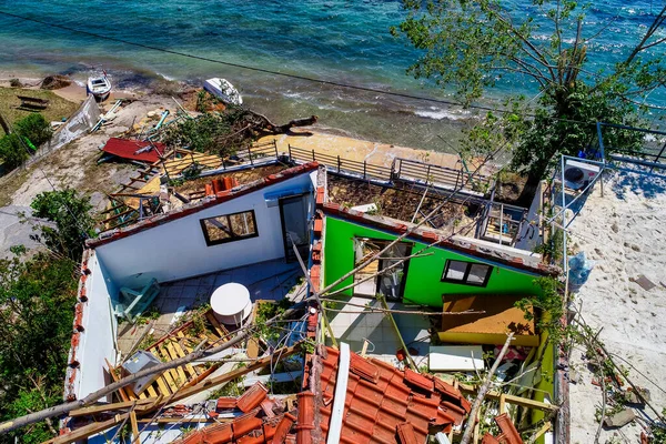 Nea Plagia Chalkidiki Griekenland Juli 2019 Luchtfotografie Van Beschadigde Daken — Stockfoto