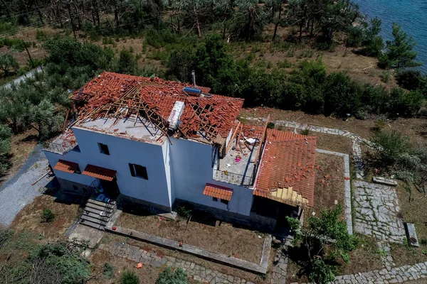 Nea Plagia Chalkidiki Greece July 2019 Aerial Photography Damaged Roofs — Stock Photo, Image