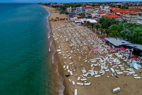 Nea Plagia Chalkidiki Řecko Července 2019 Letecký Pohled Poškozené Slunečníky — Stock fotografie