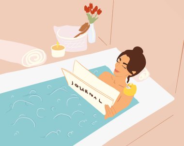 Rahatlamış bir kadının banyo yaptığı görüntüsü.