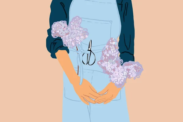 Mujer en delantal con flores — Vector de stock