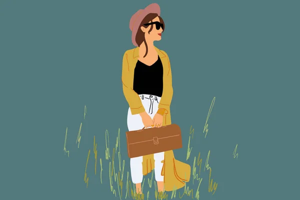 Portrait of stylish young woman in nature — Stock Vector