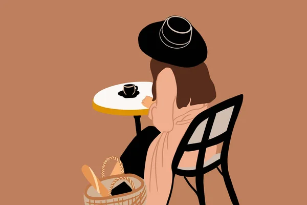 Жінка у французькому кафе — стоковий вектор