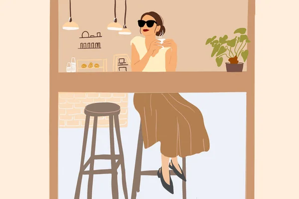 Illustration einer Frau im Café — Stockvektor