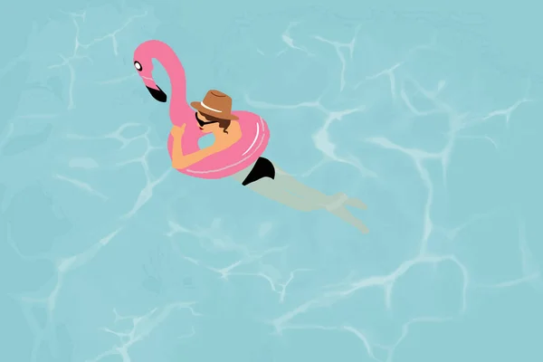 Γυναίκα στην πισίνα για καλοκαιρινές διακοπές — Διανυσματικό Αρχείο