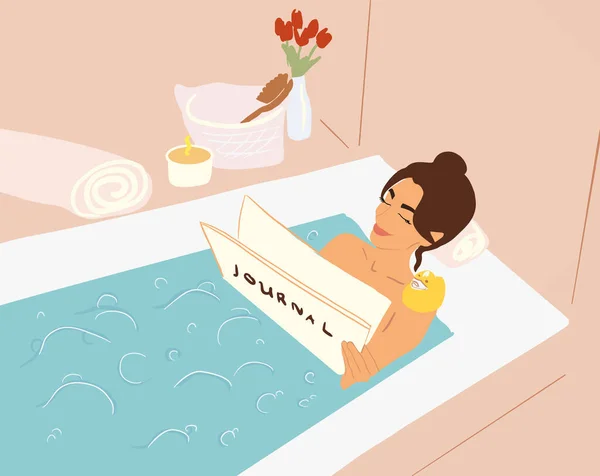 Ilustración de una mujer relajada tomando un baño — Archivo Imágenes Vectoriales