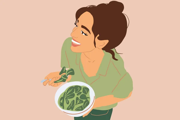 Illustratie van een vrouw met gezond voedsel — Stockvector