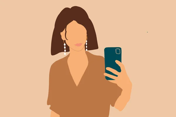 Illustration of a woman with smart phone on the color background — Stock Vector