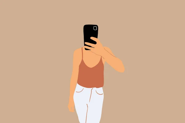 Illustration einer Frau mit Smartphone auf dem farbigen Hintergrund — Stockvektor