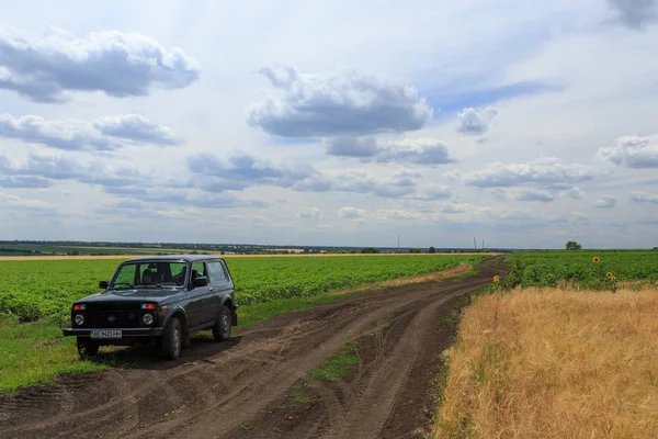 Dnipropetrovsk Region Ucrânia Julho 2017 Vaz Niva Cor Azul Verde — Fotografia de Stock