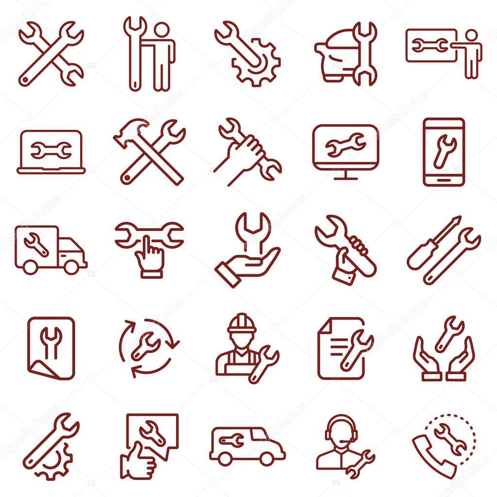 tech support and engineering - minimal thin line web icon set. simple vector illustration. concept for infographic website or app.