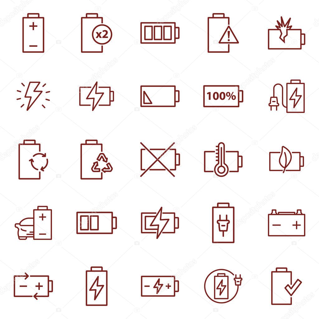 thin line battery icon set. simple vector illustration outline. concept for infographic, website or app.