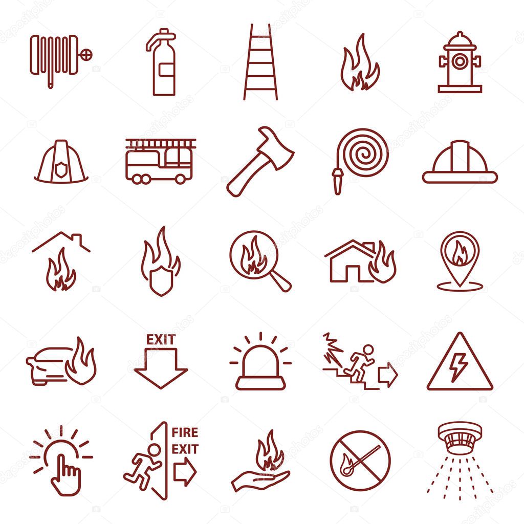 fire safety, security. thin line web icon set. simple vector illustration outline. concept for infographic, website or app.