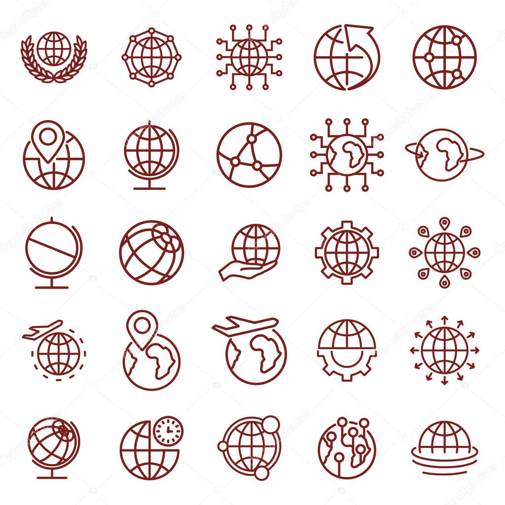 globe, thin line web icon set. simple vector illustration outline. concept for infographic, website or app.